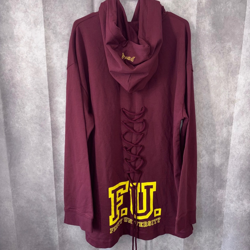 NWT Puma x Fenty Rihanna Women Medium Tawny Port Maroon Back Lacing Hoodie $130 - Picture 4 of 10